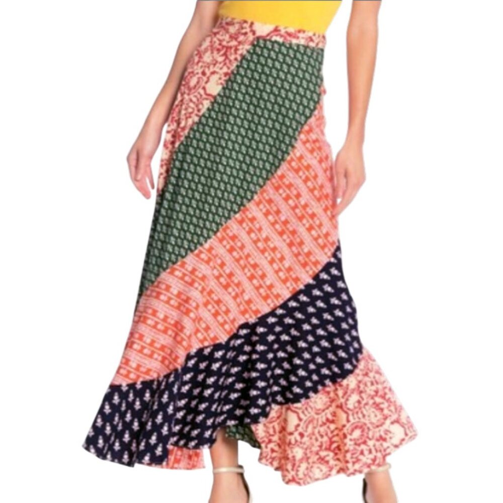 FREE PEOPLE Polska Medley Floral pattern mix Swirly Patchwork Maxi Skirt Size 10 - Picture 14 of 16